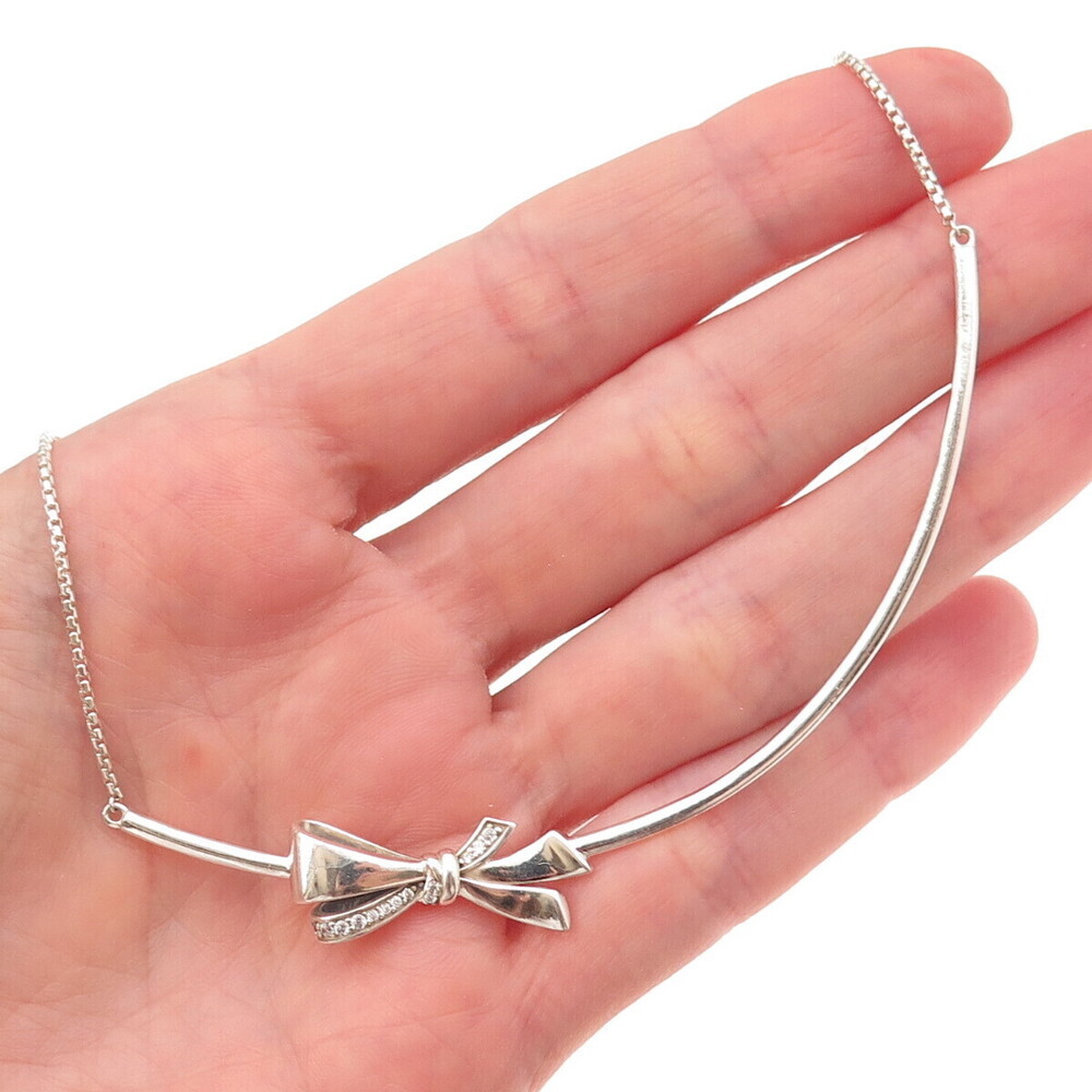 Pandora 925 Sterling Silver C Z Sparkling Bow Adjustable Collier Necklace 18"
